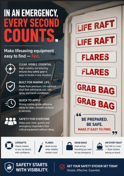 Boat Stickers, Life Raft/Flares/Grab Bag - Image 2