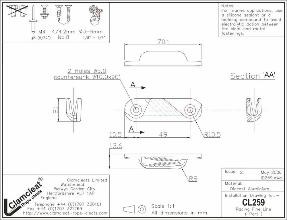 Clamcleat CL259 Racing Fine Line Rope Cleat - Port - Image 5