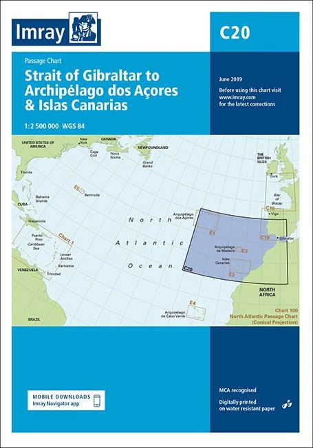 Imray C20 Chart - Gibraltar to Arquipelago dos Azores and Islas Canaries