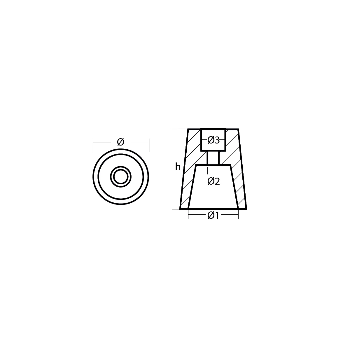 Radice conical Zinc prop nut (anode only) shaft Ø 22-25mm - Image 2