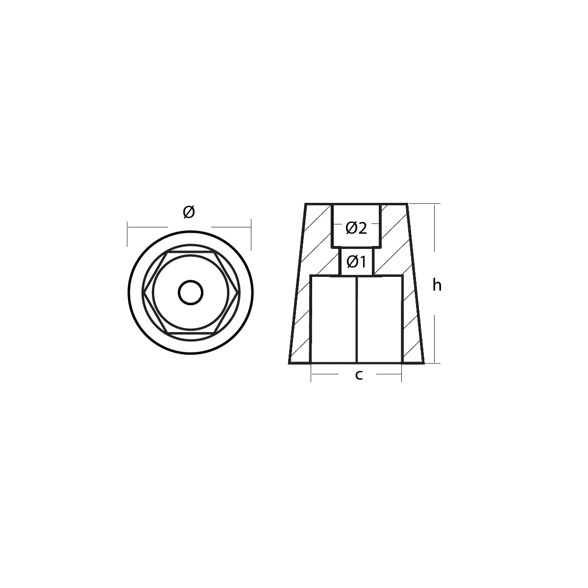 Tecnoseal Radice - Series hexagonal zinc anode 35mm - Image 2